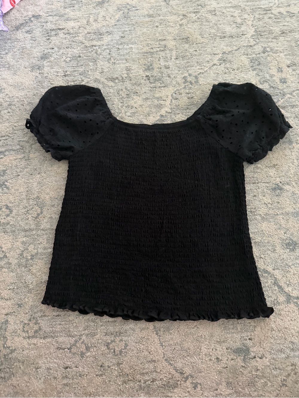 art class Black Smocked Puff-Sleeve Top for Kids